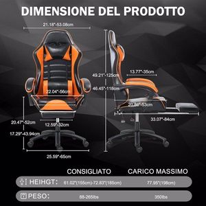 Sedia da Gaming Ergonomica per Adulti con Poggiapiedi in Pelle PU, Supporto Lombare, Sedia da Gioco O - Product Image 3