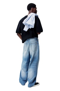 Haute qualité 100% coton Baggy Fit Denim bleu hommes 5 poches Cargo pantalon nouveau Design arrondi décalage empilé cheville vente en gros usine - Product Image 5