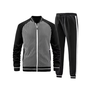 Chándal a Rayas Blancas y Negras para Hombre, Cierre Completo, Cuello Camisero, Diseño Deportivo Informal, Transpirable, Poliéster, Ropa de Otoño, Corte Regular - Product Image 4