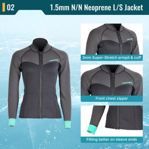 Combinaison de plongée 2 pièces pour femme en néoprène 1,5 mm, personnalisable OEM/ODM, avec fermeture éclair frontale, veste à manches longues et pantalon, protection UPF 50+, toutes saisons - Product Image 3