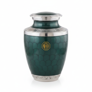 Modern Green Silver Aluminium Adult Human Cremation Urn Elegant Memorial Decorative Ash Container for Funeral Burial Keepsake - Product Image 1