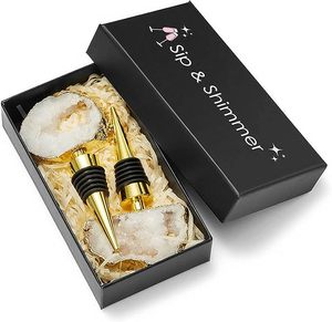 จุกปิดขวดไวน์คริสตัล Sip & Shimmer พร้อมฐานชุบทองและซีลลายริ้วสีดำ - Product Image 3