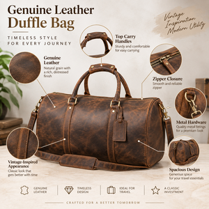 Genuine Leather Duffle <b>Bag</b> <b>for</b> <b>Men</b> Vintage Travel <b>Weekender</b> <b>Bag</b> Large Capacity Overnight Luggage Carryall Handbag - Product Image 5