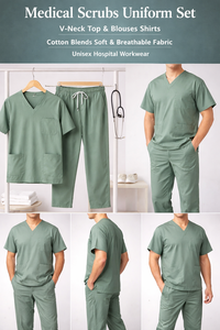 ชุดสครับแพทย์คอวีแบบยูนิเซ็กซ์ เนื้อผ้าคอตตอนผสม นุ่ม ระบายอากาศได้ดี เสื้อและกางเกง ชุดทำงานในโรงพยาบาลที่สวมใส่สบาย - Product Image 6
