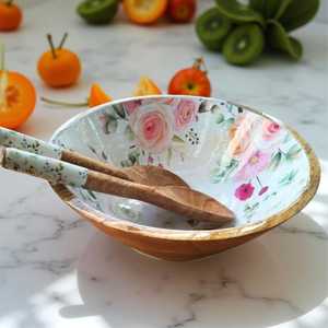 Hand Crafted Wooden Salad Bowl With Salad Servers Enamel <b>Dinnerware</b> Bowls for Kitchenware Available at Manufacturing Price - Product Image 4