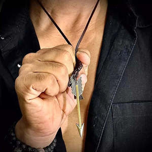 Vintage Alloy Golden Arrow Pendant Necklace with Adjustable Leather Cord for Men - Product Image 1
