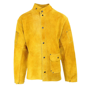Nouvelle conception de veste en cuir de vachette résistante à la chaleur, cousue avec du fil d'aramide, veste de soudage en jaune doré, équipement de soudage - Product Image 3
