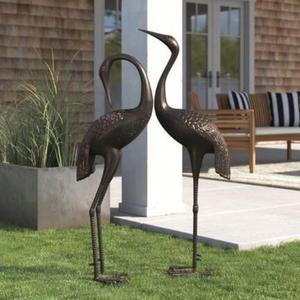 Figurines décoratives d'extérieur pour la maison, ensemble de 2 sculptures de héron en bronze grandeur nature, fournitures de jardin - Product Image 1