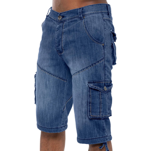 Pantalones Cortos de Mezclilla Cargo para Hombre, con Cintura Elástica y Cordón, con Bolsillos, de Alta Calidad, Casuales, de Verano - Product Image 2