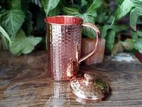 Carafe à boisson en cuivre avec couvercle et ensemble de verres, vaisselle en métal pour servir l'eau et les jus, durable, réutilisable, pour la cuisine