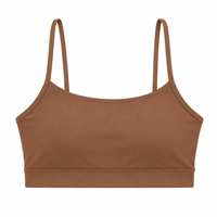 Soutien-gorge de sport personnalisé en gros, 80% Nylon 20% Spandex, 220 g/m², Marron, Faible maintien, Bretelles spaghetti réglables, Dos croisé, Doux, pour la gym