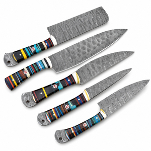 Juego de 5 Cuchillos de Chef Burraq Hechos a Mano con Acero de Damasco, Mango de Resina, Diseño Moderno, Ambidiestros, Forjados, Longitud de Hoja de 6-7.9 Pulgadas - Product Image 5