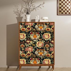 Papel Adhesivo Decorativo con Diseño de Tigre, Vinilo Floral Retro Negro, Papel de Contacto Impermeable para Gabinetes - Product Image 4