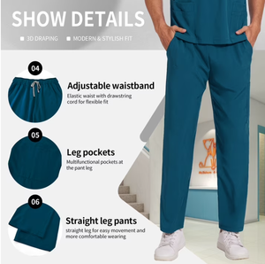 Men’s <b>Scrubs</b> Set V-Neck Medical Uniform Stretch <b>Nursing</b> <b>Scrubs</b> with Adjustable Waist Pants & Multi Pockets - Product Image 4