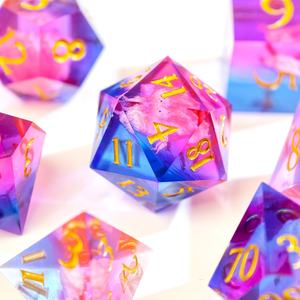 Purple Liquid Core DND <b>Dice</b> <b>Set</b> 7pcs Sharp Edge Resin Polyhedral <b>Dice</b> Gold Numbers Square Eco-Friendly for Dungeons Dragons RPG - Product Image 5
