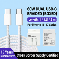 Câble de charge USB-C tressé double extrémité durable 100W 60W avec Power Delivery et transfert de données pour ordinateur portable, smartphone, tablette (vente en gros)