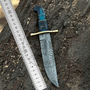 Couteau Bowie OEM en acier inoxydable, lame pleine longueur, bord droit, haute durabilité 58HRC, pour la chasse et le camping, avec garde en laiton et fourreau en bois, vente en gros - Product Image 3