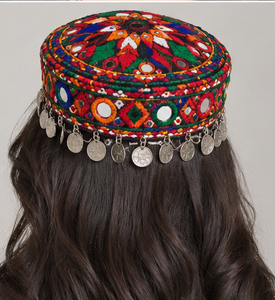 หมวกอัฟกันสำหรับผู้หญิง ทำด้วยมือ แรงบันดาลใจจากชนเผ่ากุจิ ประดับด้วยเหรียญ  ของตกแต่งศีรษะสำหรับสุภาพสตรี หมวกอัฟกันแบบดั้งเดิมสำหรับงานแต่งงานและงานปาร์ตี้ - Product Image 6