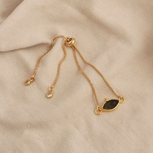 Natural Moss Agate Marquise Shape Slider <b>Adjustable</b> <b>Bracelet</b> Trendy Gold Gemstone Plated Bezel Set Handmade Brass Wholesale - Product Image 2