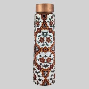 Botella de agua decorativa de cobre con diseño floral oriental, botella portátil de viaje con tapa. - Product Image 3