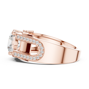 Rose Gold Lab Grown <b>Diamond</b> Wide Band <b>Ring</b> for Women, Round Cut Solitaire with Pavé Accents, Modern Engagement Fine Jewelry - Product Image 2