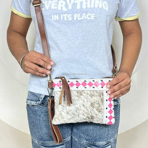 Sac à bandoulière portable pour femme, style simple, en cuir véritable de vache, à motif à carreaux, avec fermeture éclair, petit sac à main, vente en gros - Product Image 4