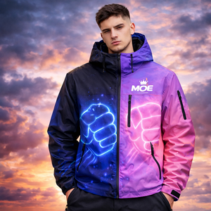 Veste thermochromique à changement de couleur personnalisé, streetwear réactif à la chaleur, coupe-vent zippé imperméable pour hommes, fournisseur OEM - Product Image 1