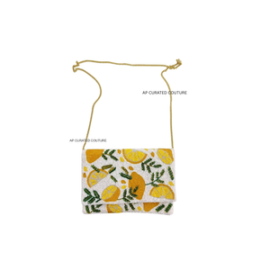 Diseño intrincado con motivo de hoja de limón, bolso de mano bordado con cuentas de semillas cosidas a mano, Cuentas pequeñas hechas a mano para accesorios de moda - Product Image 1