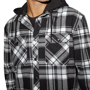 Factory Direct Sale Long Sleeve Casual <b>Men</b> Plaid Oem Flannel Shirt Jacket With Hood - Product Image 6