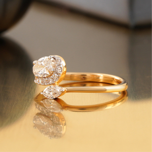 0.52 CT Lab Grown Oval Marquise Diamond Bypass Halo <b>Ring</b> 14K Yellow and White Gold <b>Two</b> <b>Stone</b> Engagement Jewelry VS1 Clarity - Product Image 2