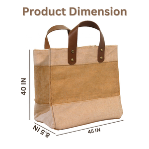 Reusable <b>Small</b> Jute Tote <b>Shopping</b> Bag with Leather Strap Handles Water Resistant Inner Lining Juco Jute Cotton <b>Shopping</b> Bag - Product Image 2