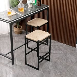 Set di 2 Sgabelli da Cucina e Bar, Sedie da Pranzo Senza Schienale in Corda Intrecciata, Design Confortevole ed Elegante - Product Image 1