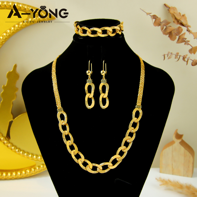 Middle Eastern Punk Gold Jewelry Set 21k Gold Plated Dubai Women Chunky Necklace for Wedding Jewelry