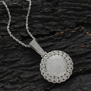 Fashion Charms Necklace Jewelry Hip Hop <b>Iced</b> <b>Out</b> Gold Plated Disc Cuban <b>Chains</b> Pendants Zircon Diamonds Fine Pendant for Men - Product Image 2