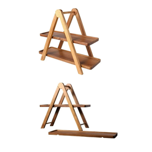 Plateau de service alimentaire en bois d'acacia, 2 niveaux, pliable, fabriqué au Vietnam, vente en gros B2B - Product Image 1