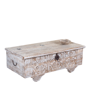 Heritage Vintage Design Solid Mango Wood Box Style <b>Storage</b> <b>Square</b> Shape Crackle White finish Home Villa Living Room <b>Coffee</b> <b>Table</b> - Product Image 4