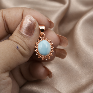 <b>Top</b> Larimar Gemstone 925 Sterling Silver Pendant Handmade Oval Cabochon Sunburst Design <b>Rose</b> Gold Yellow Gold Plated Jewelry Her - Product Image 3