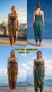 Nouvelle combinaison tendance pour femmes, style bohème Aladdin, taille haute, col carré, longueur intégrale, décoration vintage, 100% coton - Product Image 6