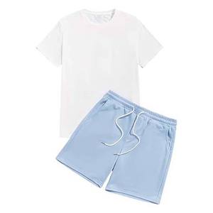 Men's Cotton <b>T</b>-<b>Shirt</b> Set Crew Neck Short Sleeve Solid Color Casual Summer Wear Breathable Light Blue Shorts White <b>T</b> <b>Shirt</b> Set - Product Image 1