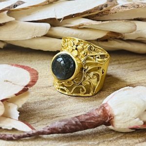 High Selling <b>Labradorite</b> Statement <b>Ring</b> Boho Filigree Floral Brass Jewelry For Women’s 18k Gold Plated Floral Band Wholesale - Product Image 5
