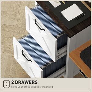 Meuble de rangement vertical rustique style ferme à 2 tiroirs, blanc vieilli, pour papiers A4 et format lettre - Product Image 5