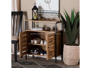 Mueble de Almacenamiento Industrial de Madera de Mango con Estructura Metálica, Aparador Rústico de Doble Puerta, Consola Moderna para Sala de Estar, Almacén o Entrada - Product Image 6