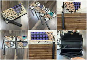 Nouveau style, pochette à main en cuir à carreaux, grande capacité, faite à la main, simple et élégante, en cuir de vache véritable, portefeuille pour femmes - Product Image 3