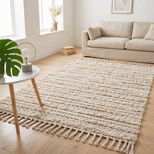 Handwoven Cotton Shag <b>Rug</b> with Soft Textured Stripe Design for Living Room, Bedroom & <b>Boho</b> Interiors - Product Image 3