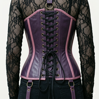 Korset Kulit Ungu Pink Kontras Model Underbust dengan Detail Rivet, Harness Paha, Kontrol Sedang, Ukuran Plus, Bahan Bernapas