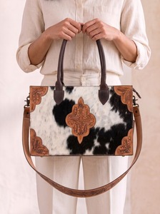 Sac fourre-tout en cuir véritable fait main, imprimé animal, multifonctionnel, décontracté, sac à bandoulière, fermeture éclair, style vintage western bohème - Product Image 3