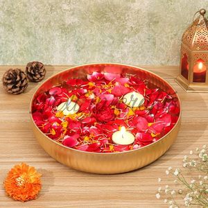 Premium Gold Finish <b>Metal</b> Urli <b>Bowl</b> for Flowers & Candles Decorative Water <b>Bowl</b> for Home Decor Pooja Diwali & Festive Decoration - Product Image 3
