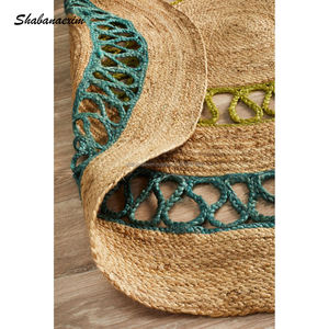 Alfombra de yute de lujo para sala de estar, alfombra decorativa redonda hecha a mano trenzada antideslizante para mascotas de la India - Product Image 2