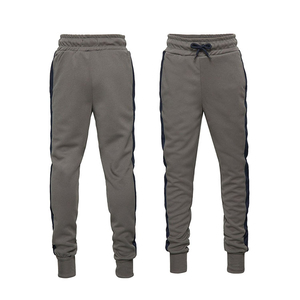 Pantalones Deportivos de Felpa Grises para Hombre, Cintura Elástica con Cordón, Franja Lateral, Pantalones Deportivos Casuales de Punto para Otoño - Product Image 1