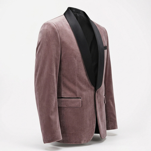 Dusty Pink Mauve <b>Velvet</b> <b>Blazer</b> Men Blush Tone Black Satin Shawl Lapel Single Button Dinner Jacket - Product Image 2